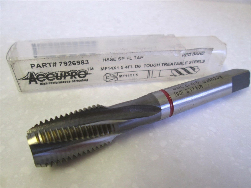 Modified Bottoming MF14 x 1.5 HSSE D6 4-Flute Red Band Spiral Flute Tap NEW