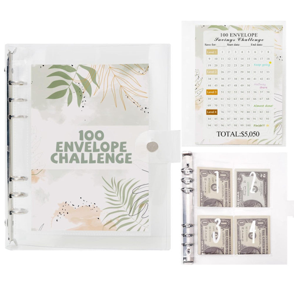 100 Envelopes Money Challenge Binder - Pre-numbered Pockets, Tracker, Savings...