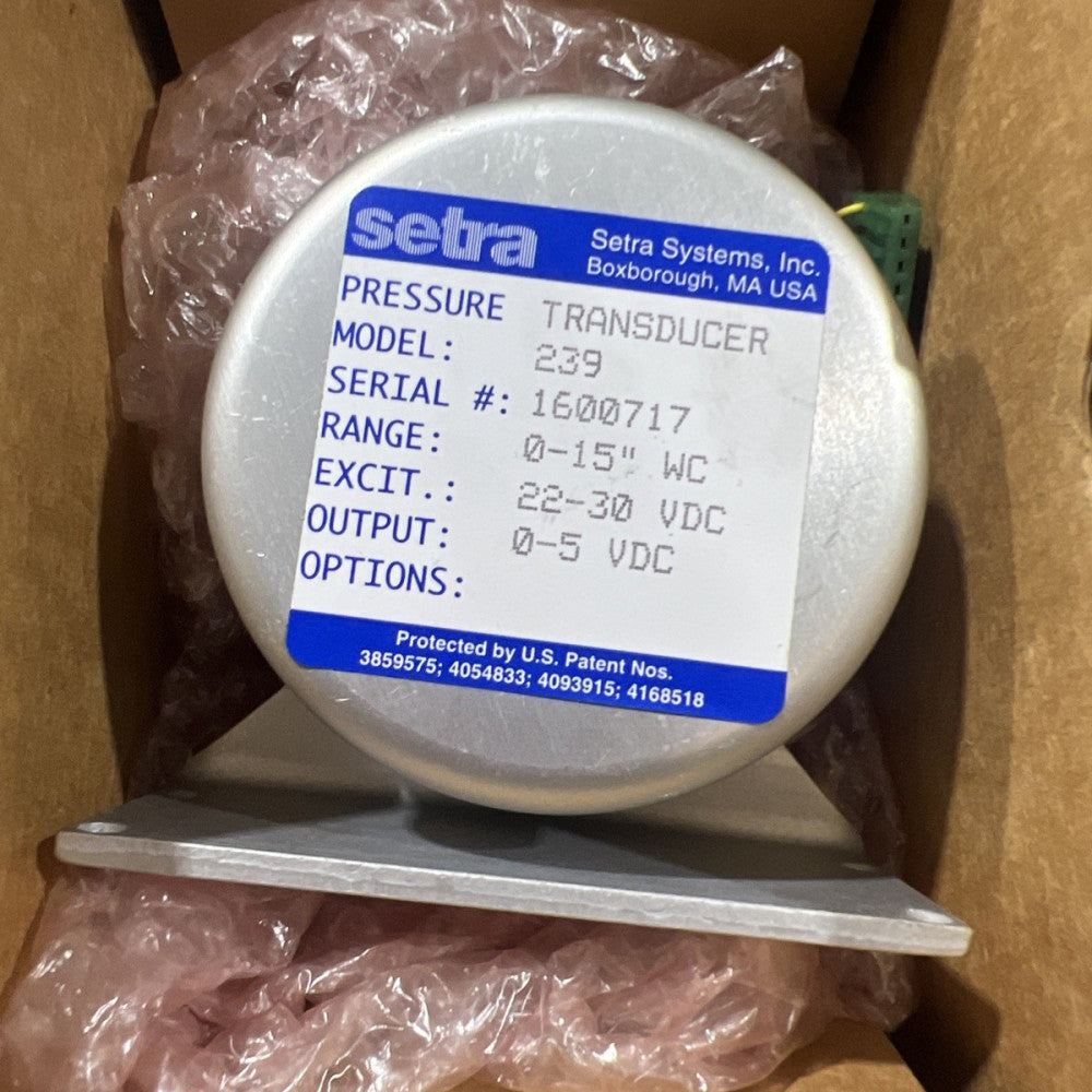 Setra 239 Pressure Transducer 0-15 IN WC 22-30VDC 0-10VDC 239105-10 Nos Surplus