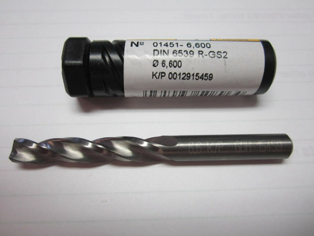Guhring (G451006600) 6.6mm Solid Carbide 3-Flute Spiral Jobber Length Drill Bit 
