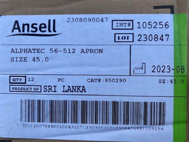 (12 PACK) Ansell CPP Chemical-Resistant Apron 56-512 950290 - Black - 50290