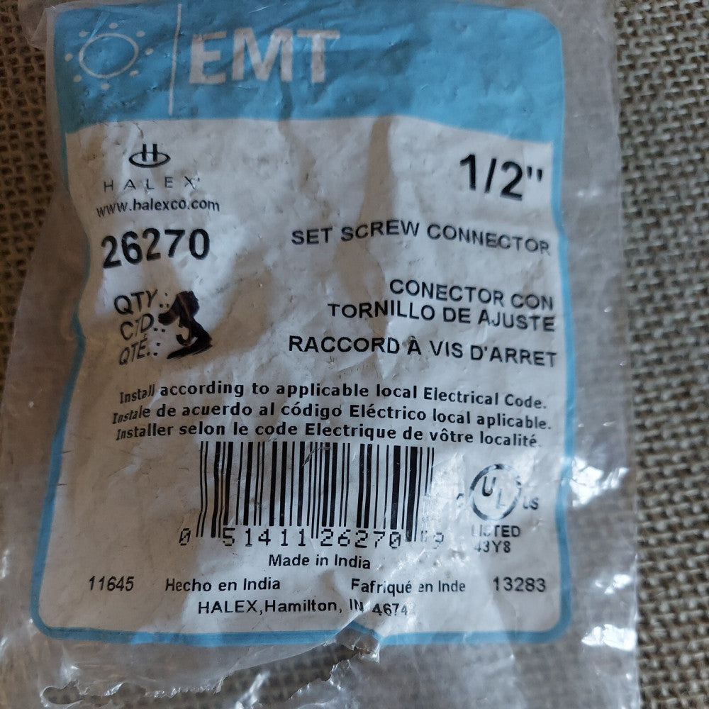 Lot of 3 - HALEX EMT 26270 Set Screw Connector 1/2"