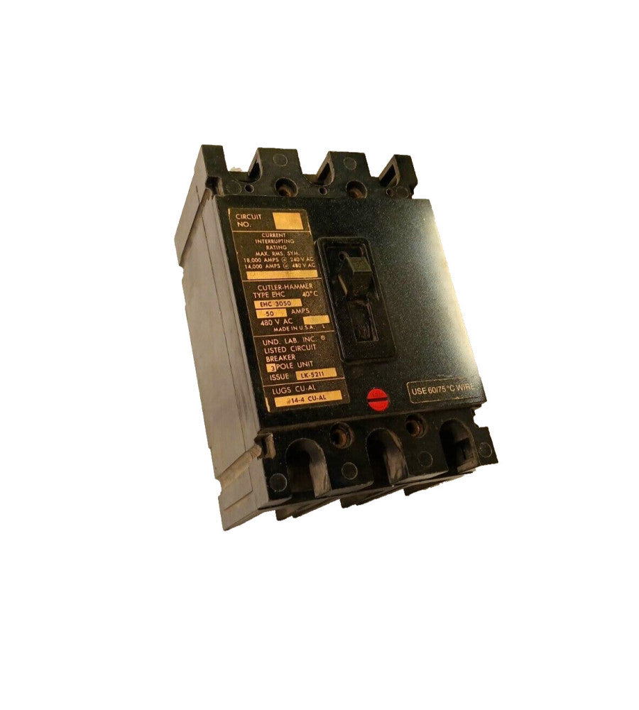 CUTLER HAMMER 50 AMP CIRCUIT BREAKER 3 POLE 480 VAC  EHC3050