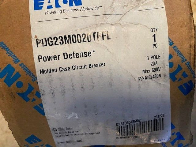EATON PDG23M0020TFFL Power Defense 20A Circuit Breaker (NEW)