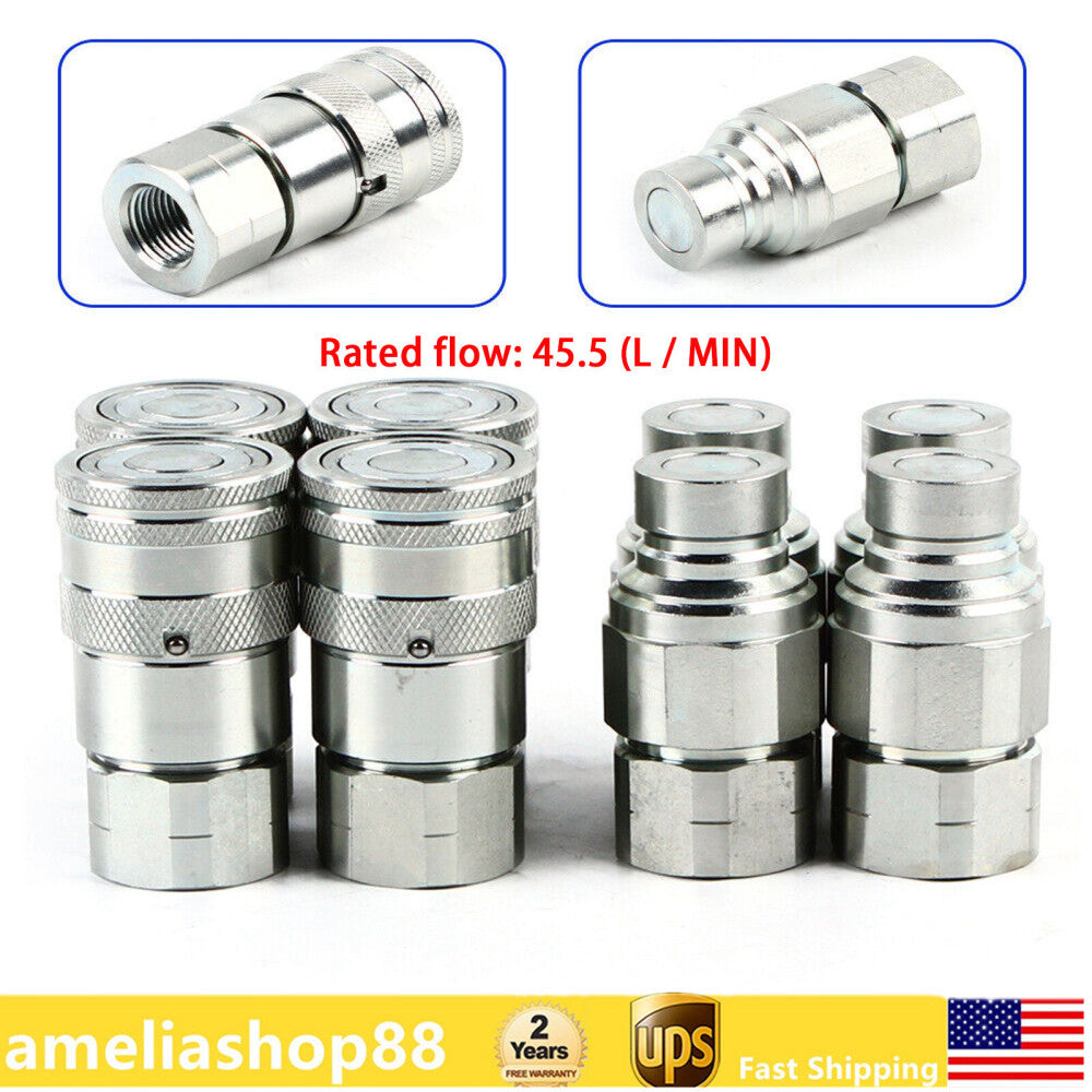 4 Sets 1/2" NPT Skid Steer Flat Face Hydraulic Quick Connect Couplers For Kubota