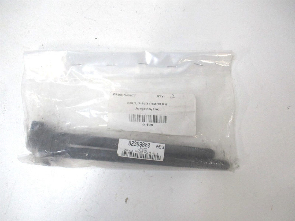 Jergens (44108) 1/2-13 2″ x 1/2″ x 8" OAL Black Oxide Steel T Slot Bolt - Qty 2