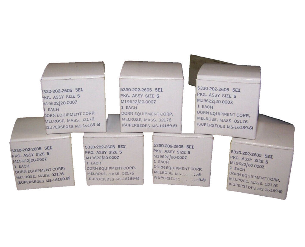 7) NEW DORN EQUIPMENT 5330-202-2605 SIZE 5 PKG ASSEMBLY M19622/20-0007 LOT OF 7