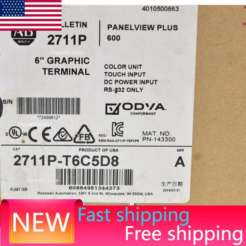 Allen-Bradley 2711P-T6C5D8 PanelView Plus 6 600 Color Touch RS-232 US Free Tax