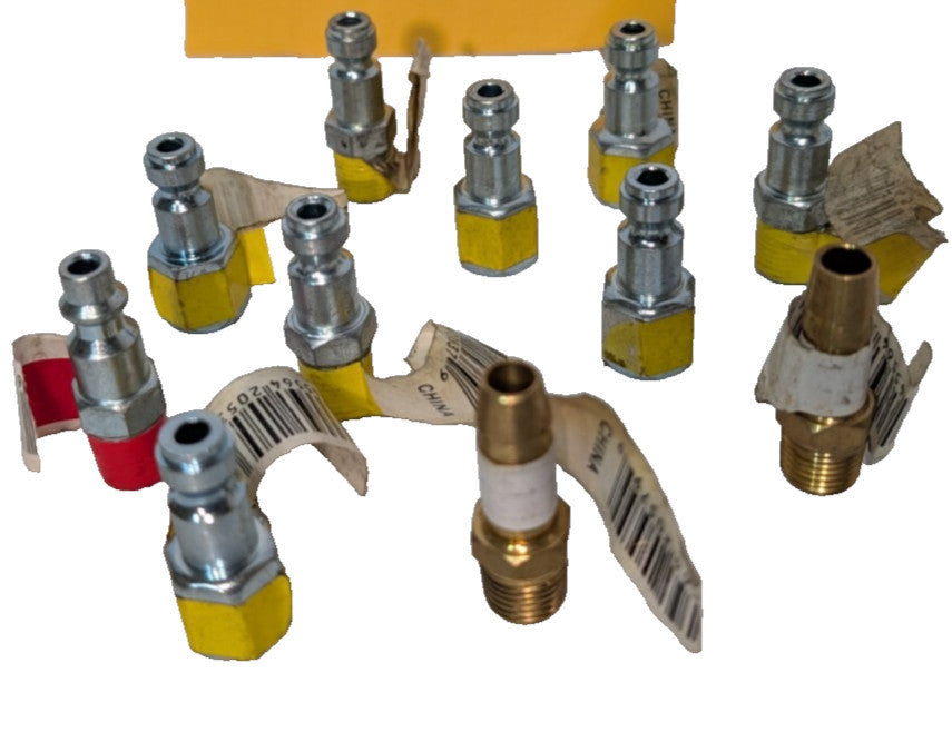 Lot of 11 assorted industrial air tool plugs components adapters fittings