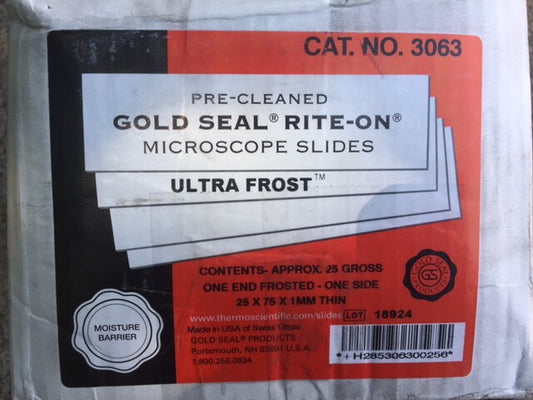 (1 Case) Gold Seal™ Rite-On™ and Ultra Frost™ Frosted Microscope Slides # 3063 