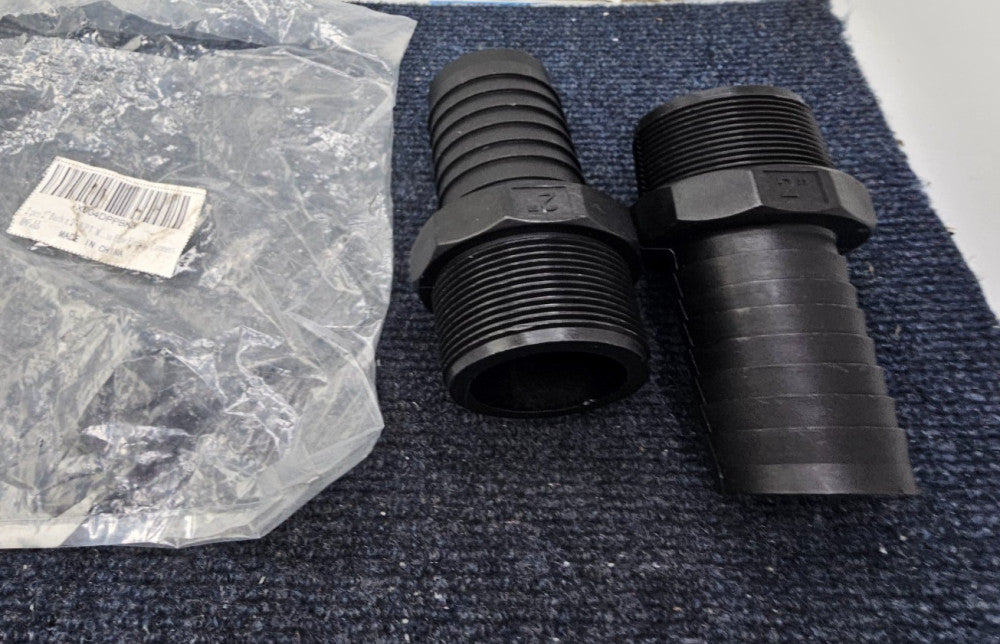(QTY 2) 2" Barb X 2" NPT Male Connector, Plastic Hose Barb Fitting Adapter