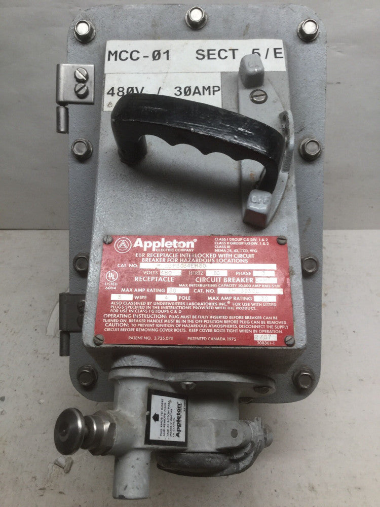 Appleton EBR3034EH30 EBR Receptacle W/Circuit Breaker 3 Phase 30 AMP 480V