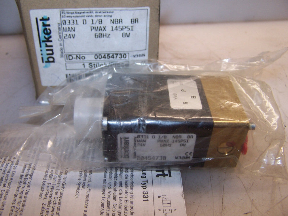 NEW BURKERT 1/8" PNEUMATIC SOLENOID VALVE 24 VAC 145 PSI MAX MODEL 0331D 