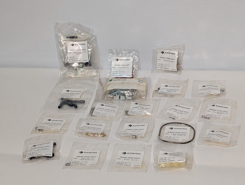 Lot of 67 Domino Spare Parts, Incl. Laser PCB + EEI Board Fuses, Switches, Bolts