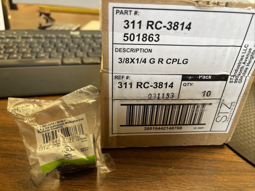 (10 PC CASE) 3/8 X 1/4" GALVANIZED MALLEABLE REDUCER COUPLING, 311 RC-3814