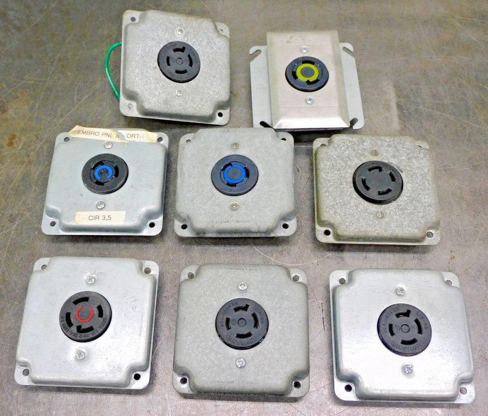 Steel Square Outlet Box Cover w/ Flush Receptacle 4"x4" Mixed Lot of Eight (8)