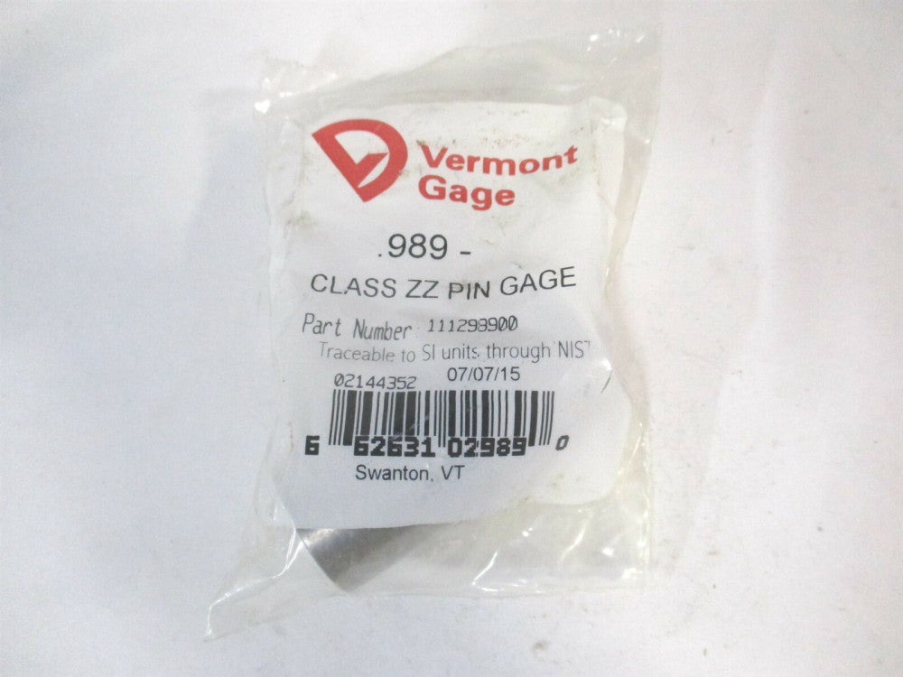 Vermont Gage (111298900) 0.989" Diam Class ZZ Minus Plug & Pin Gage