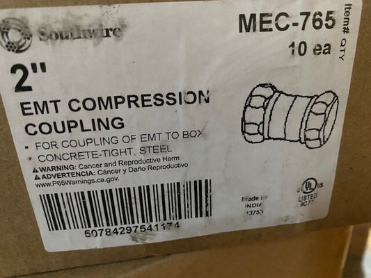 (10 PACK) SOUTHWIRE MEC-765 CONCRETE TIGHT STEEL EMT COMPRESSION 2" CONNECTORS
