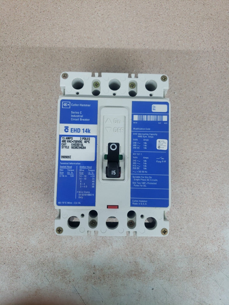 NEW OLD STOCK NO BOX EHD3015L Westinghouse Type HFD Blue 3 Pole 15 Amp 600V