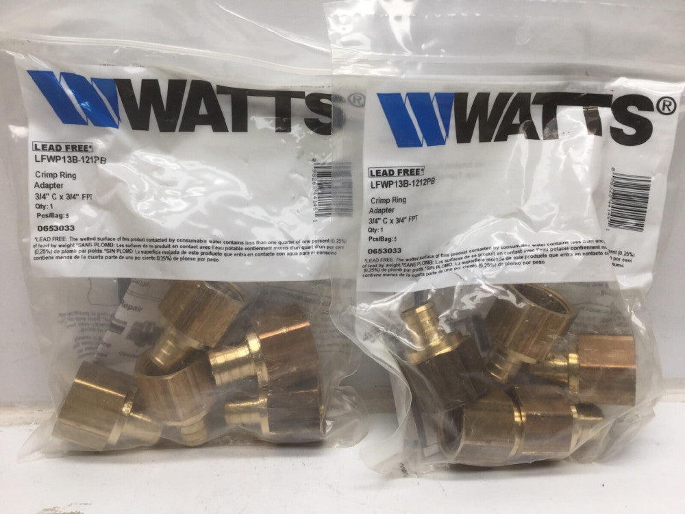 10 WATTS LFWP13B-1212PB 3/4 Cf X 3/4 FPT Crimp Ring Adapter (2 - 5 Packs)