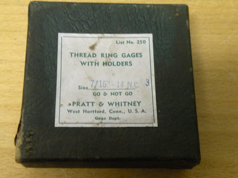 Pratt & Whitney Thread Ring Gages W/ Holders 7/16-14 NC Go Not Go List No. 250