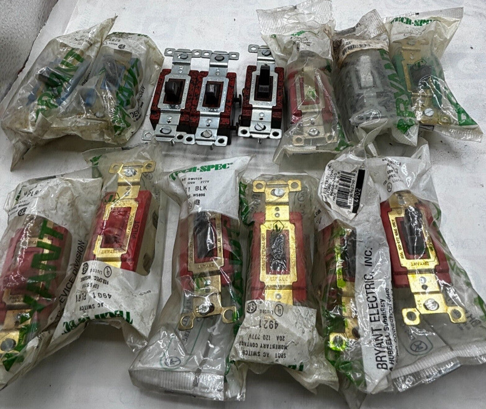 LOT OF 14 BRYANT ASSORTED TECH-SPEC SWITCH 20A 120-277 VAC 4091, 4921, 4902 