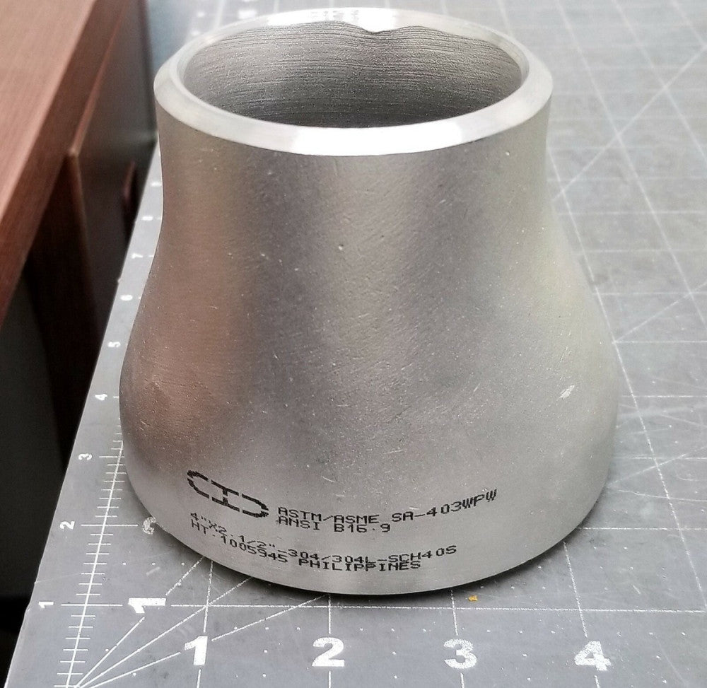 4" x 2 1/2" Stainless Steel Butt Weld Eccentric Reducer Sch 40 [B8BD]