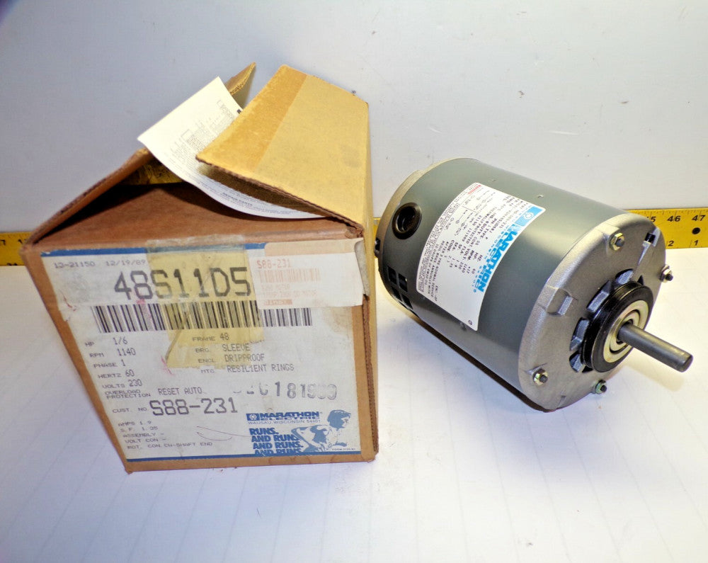 New Marathon 1/6 HP Electric Motor 230V 1140 RPM Single Phase 48 Frame  S88-231