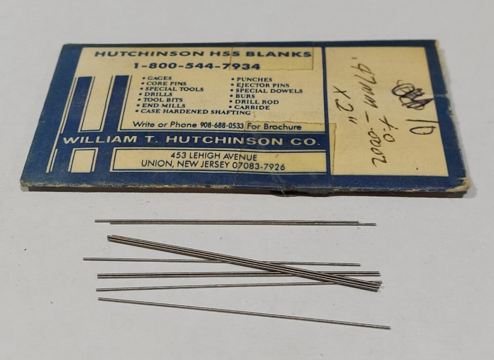 Lot Of 10 - USA Hutchinson .47mm x 2" Low Drill Blank Reamer Pin Gage