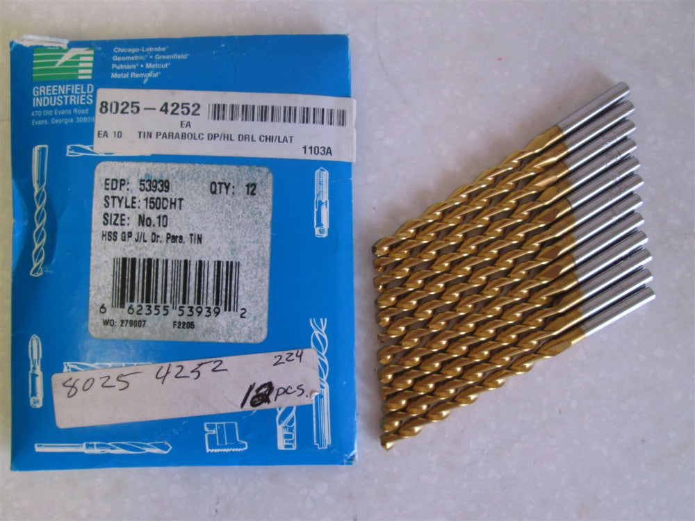 Chicago-Latrobe (53939) #10 2-7/16 x 3-5/8 HSS Jobber Length Drill Bits - Qty 12