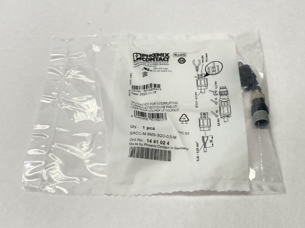 Phoenix Contact SACC-M 8MS-3QO-0,5-M Connector Male M8 3-Pin A-Code 1441024