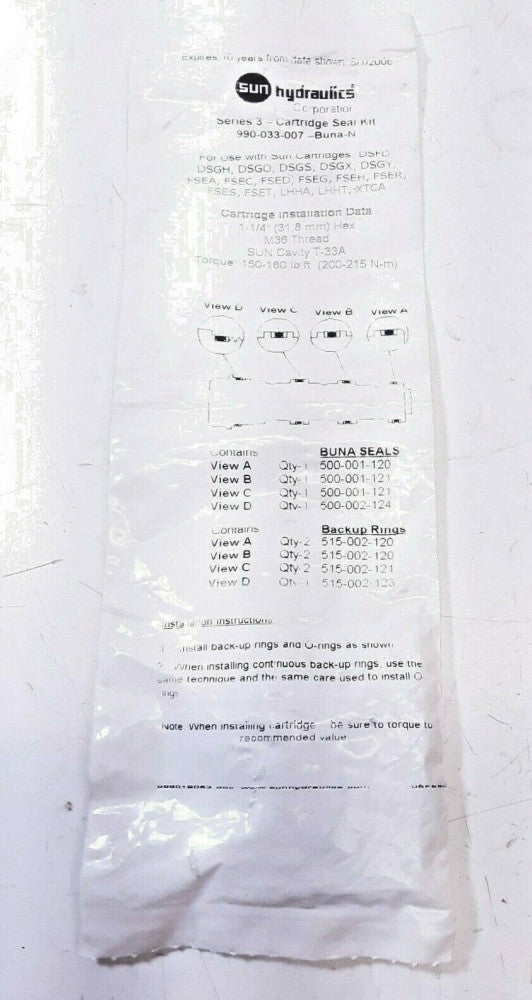 Sun Hydraulics Series 3 Buna-N Seal Kit 990-033-007
