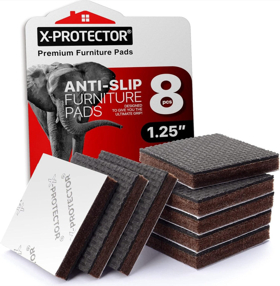 Non Slip Furniture Pads 8 pcs 1 1/4" 8 Square 1.25", Brown / Black 