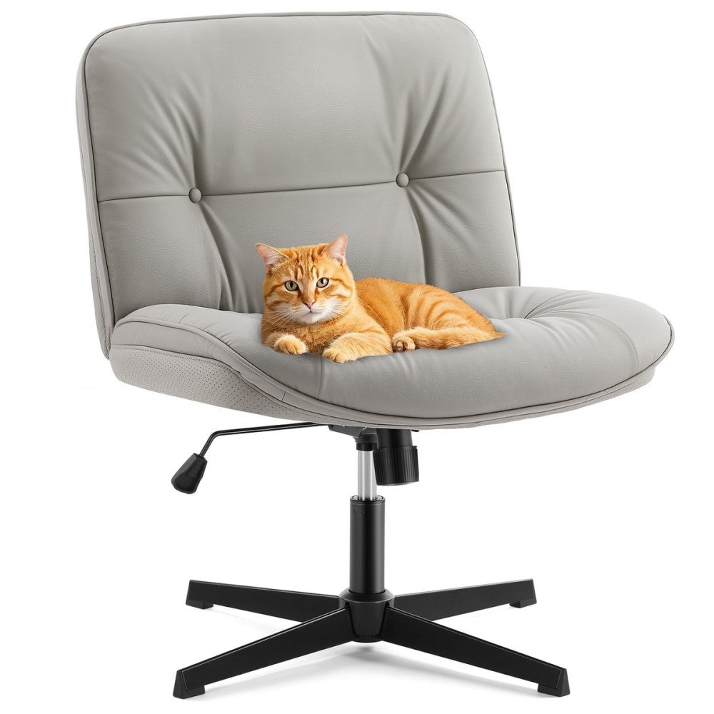 Criss Cross Armless Office Chair - PU Leather Adjustable 360° Swivel Wide Sea...