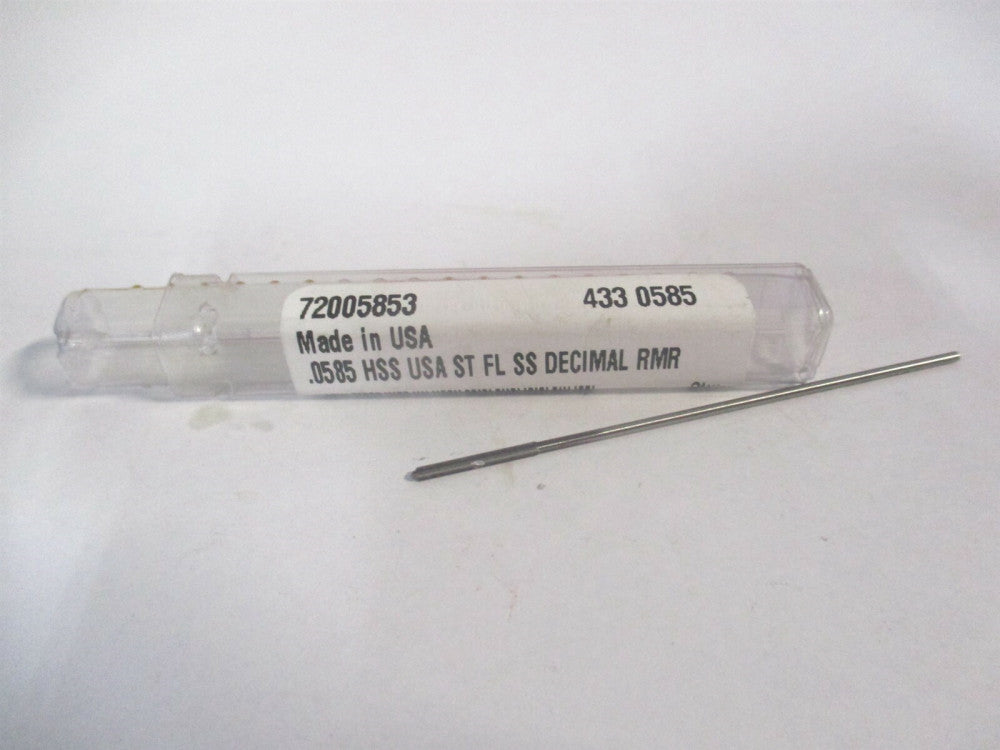 (433-0.0585) 0.0585" x 1/2 x 1-1/2 4-Flute Straight Flute HSS Chucking Reamer 