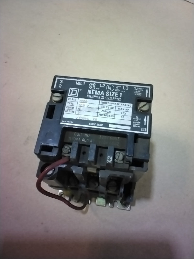 SQUARE D 8502SCO2S CONTACTOR 120V COIL 60HZ 110V 50HZ SIZE 1