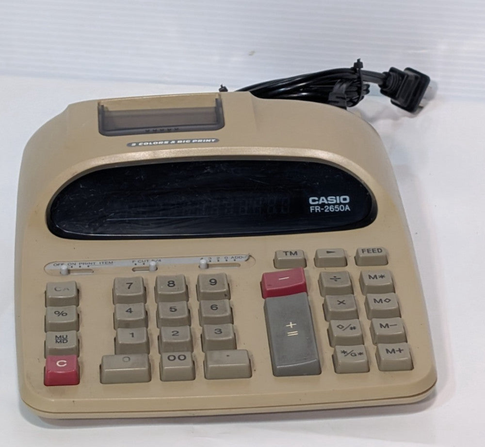 Casio FR-2650A 2-color printing calculator, LCD display, 120VAC, 60Hz, 0.12A