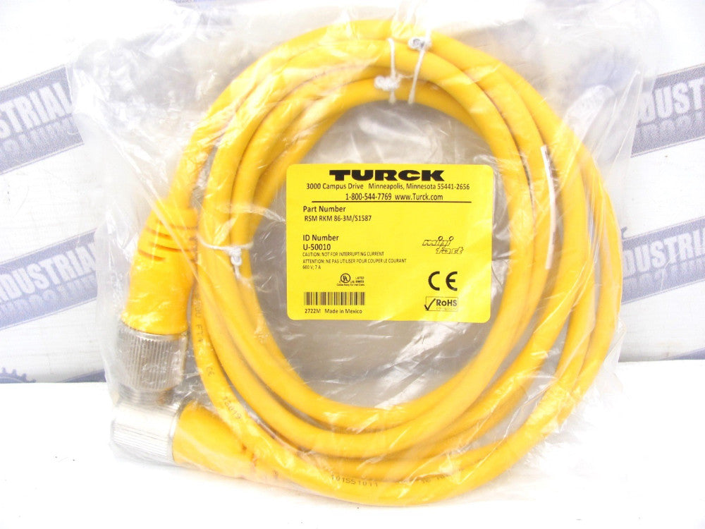 TURCK - RSM RKM 86-3M /S1587 - 3M (9ft) CABLE - 1" Male MINIFAST 8-PIN to Female