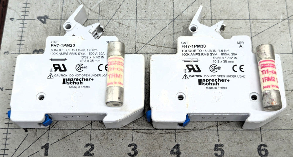 2 Sprecher Schuh FH7-1PM30 Fuse Holder With TERM1 & TERM2 ½ Fuses Working Pull [