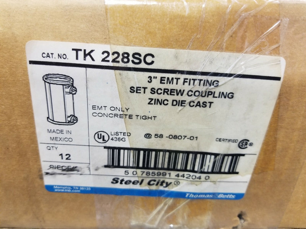 (12) NEW THOMAS & BETTS 3" EMT FITTING SET SCREW COUPLING ZINC DIE CAST TK228SC