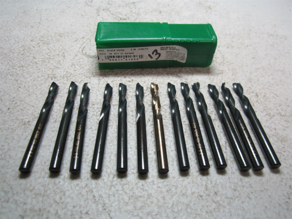 Precision Twist Drill (041808) #8 135° Spiral Flute HSS Screw Drill Bit - Qty 13
