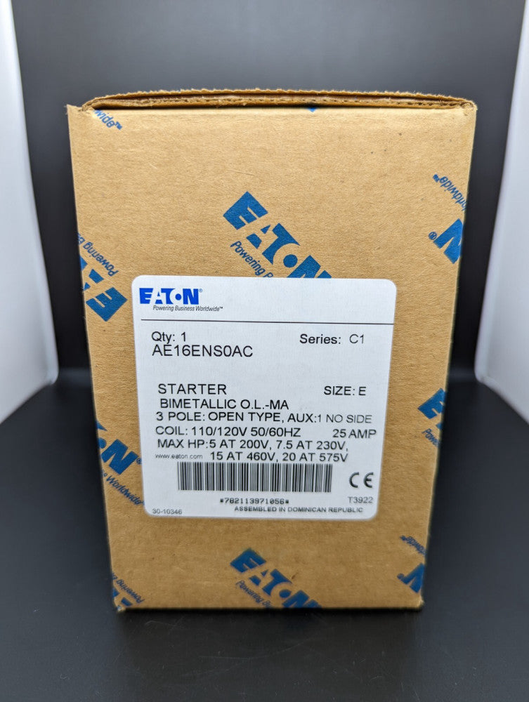 Eaton AE16ENS0AC Size E 120V 25 Amp Open Starter 1NO Aux New In Box