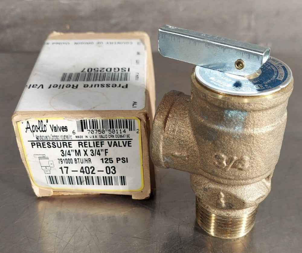 APOLLO VALVES 17-402-03 3/4M x 3/4F 125 PSI 791,000 BTU/HR Pressure Relief Valve