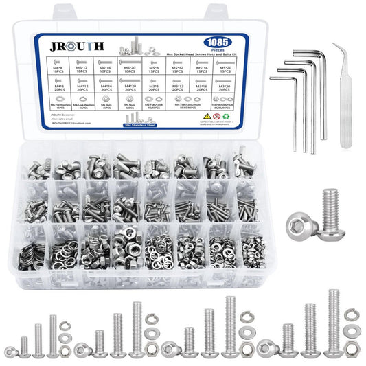 1085PCS Metric Screw Assortment Kit, M3 M5 M6 Hex Button Head Cap Bolts and N...