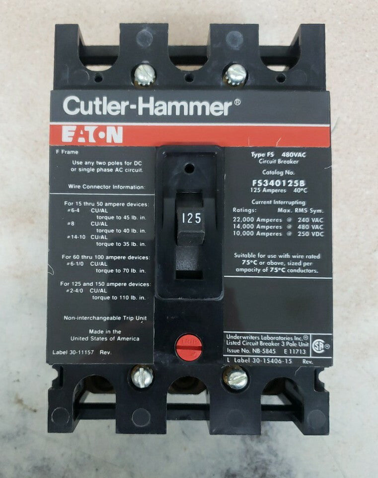 NEW NO BOX FS340125B Eaton/Cutler Hammer 125A 480V 3P