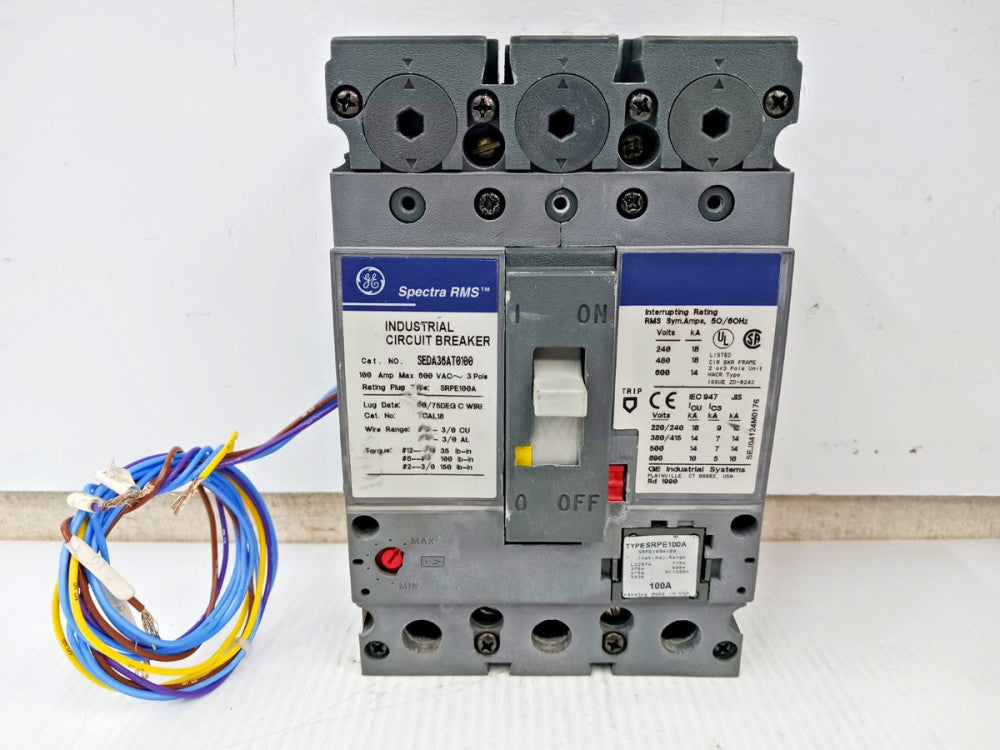 GE 100 Amp Circuit Breaker 3P 600V SEDA36AT0100 W/ Undervoltage and Bell Alarm