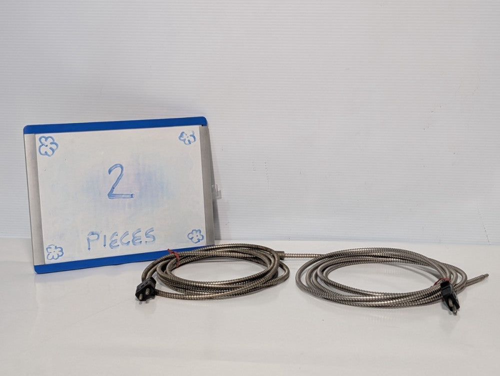 Lot of 2 Unbranded Armored Thermocouple, 2 Prong Connector to Probe End