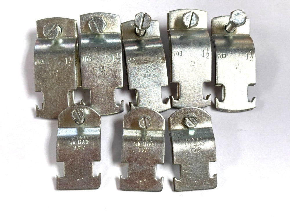 ASSORTED SIZES LOT OF 8 UNIVERSAL PIPE CLAMPS SIZES 1-1/2" AND 3/4"