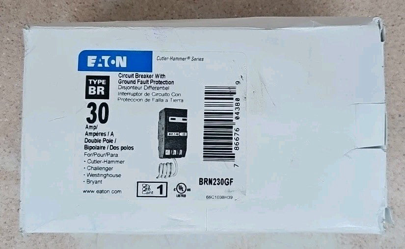 New Old Stock Eaton BRN230GF 2 Pole 30A 120V Circuit Breaker GFCI Ground Fault