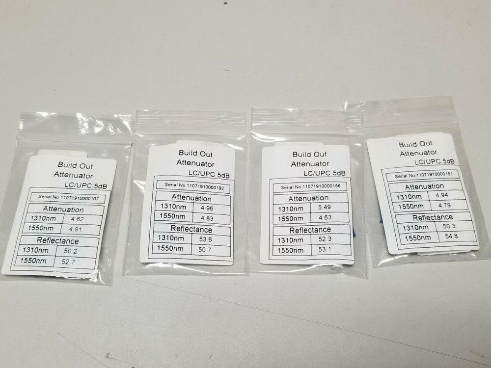 Lot of 4 Fibertronics Fiber Optic Build Out Attenuators LC/UPC 5dB 1310nm 1550nm